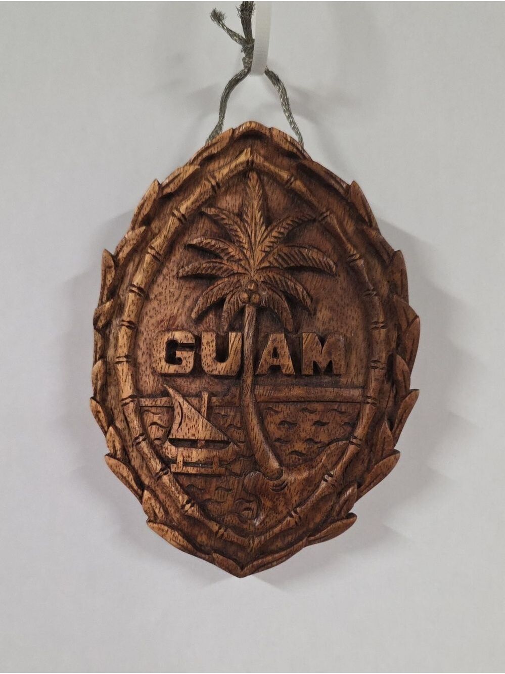Vintage Wood Hand-Carved Seal Of Guam Ornament